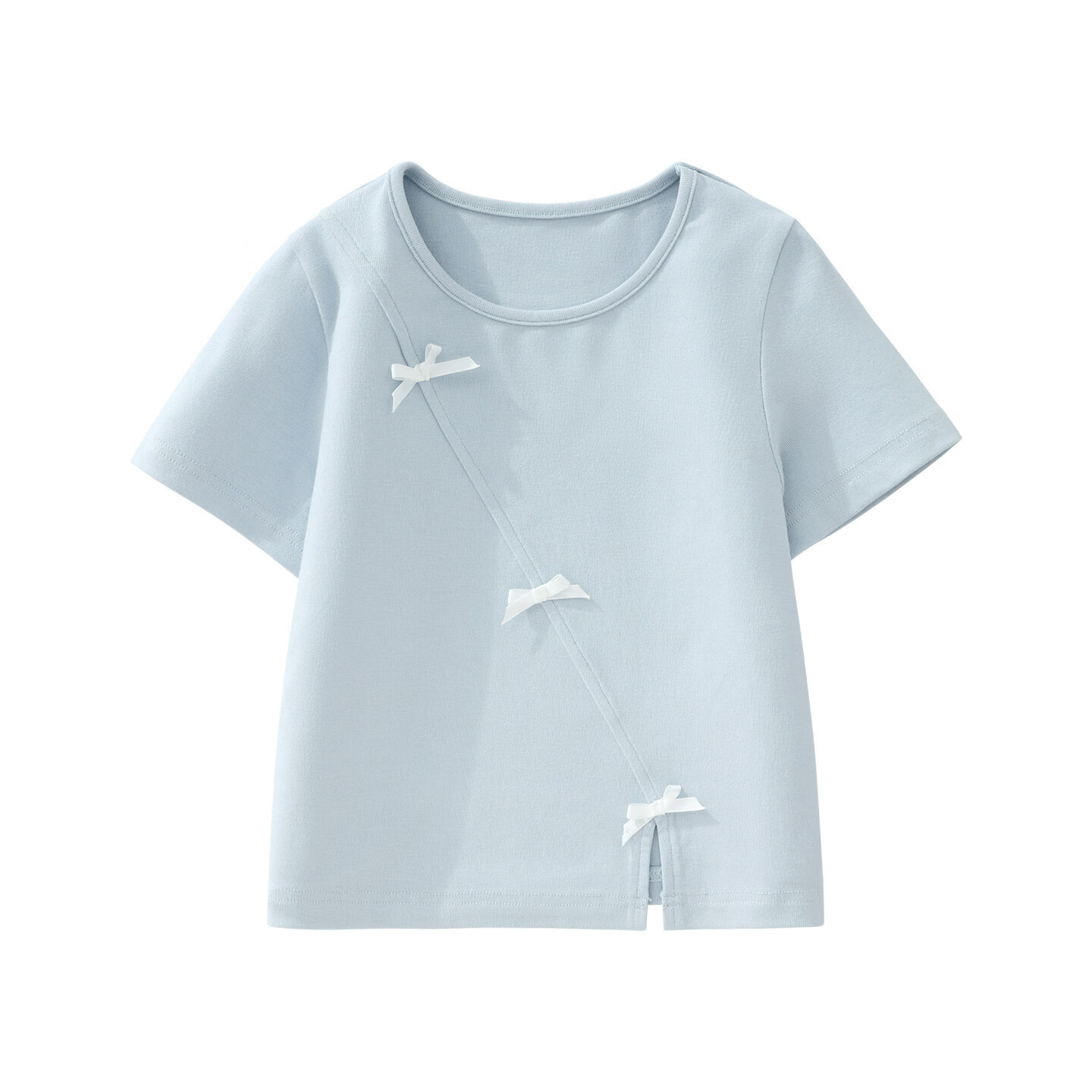 小马宝莉女童短袖T恤2026夏季新款时髦儿童蝴蝶结开叉半袖上衣潮t 【蝴蝶结开叉T恤】紫悦浅蓝 140