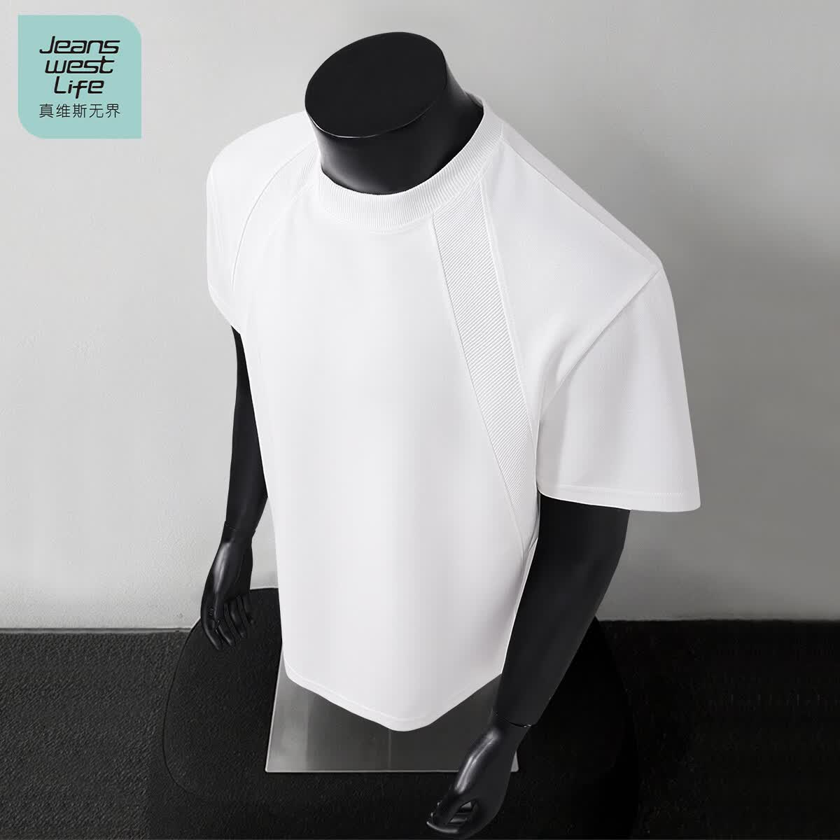 JEANSWEST LIFE真维斯无界美式短袖男款纯色拼接圆领男生T恤复古潮流大码男上衣