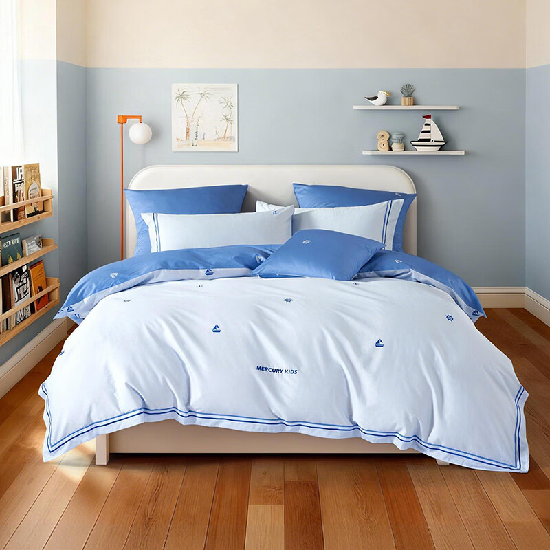 水星家纺儿童三件套60支长绒棉套件A类纯棉100%纯棉裸睡高级感26新款套件 海滨旅行 床单款 （被套150*210cm）