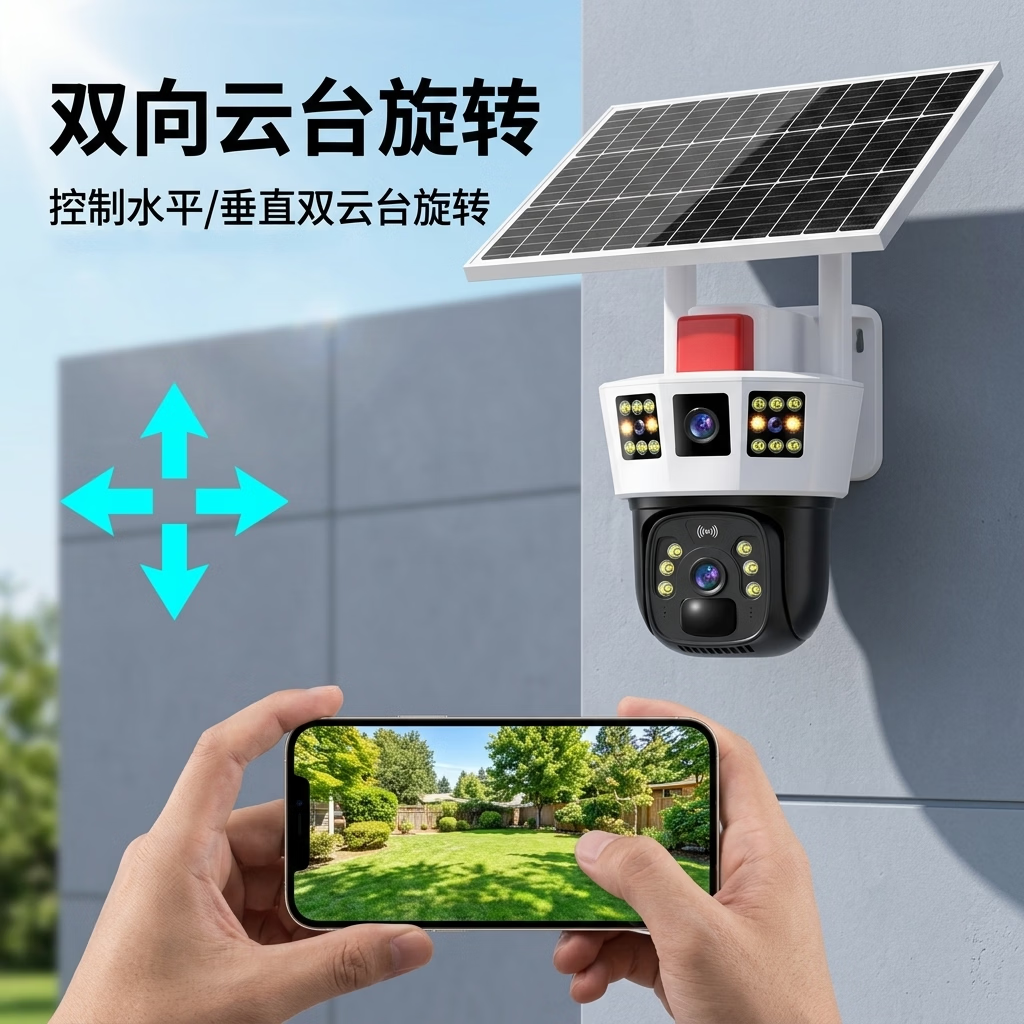 康视方4G5G太阳能监控无电无网户外AOV三画面旋转终身免流量高清摄像头家用360度无死角带夜视全景室外 5G三画面双太阳能板【终身免流量】 超高清+终身免流+30天循环回放+手机远程双向语音