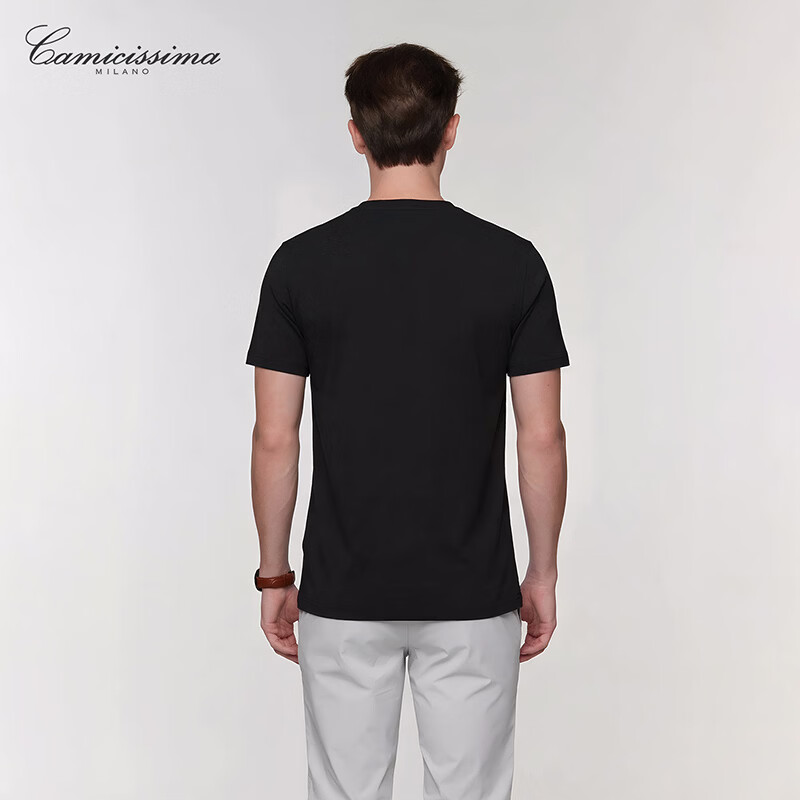 恺米切(CAMICISSIMA)海藻棉T恤白色男士短袖T恤衫 黑色 均码 50
