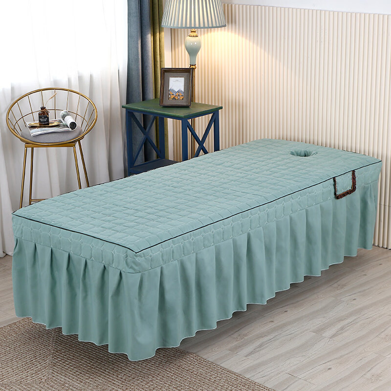 正圣按摩床罩有洞美容床罩单件美容院养身馆带洞单件推拿床套床裙定制 豆沙绿 加厚面料夹棉 方头单独床罩【无】 70cm*185cm