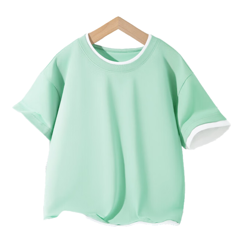 真维斯男童短袖t恤儿童纯棉半袖中大童吸汗运动夏装男孩夏季衣服童装 【100%棉运动短袖】绿 110