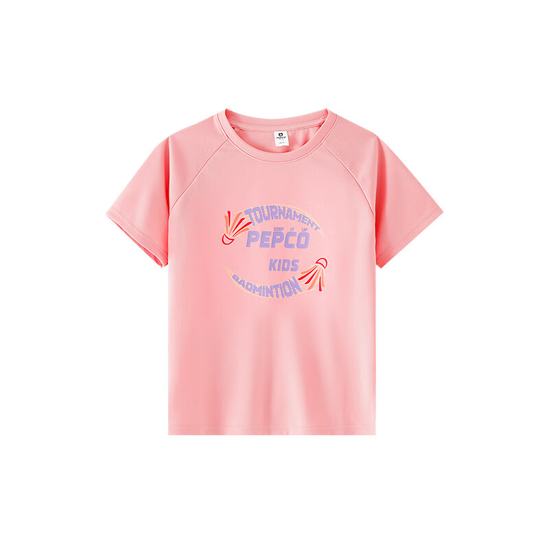 小猪班纳童装2026夏装新款儿童短袖T恤中大童女童圆领上衣女孩潮 桃皮粉 130