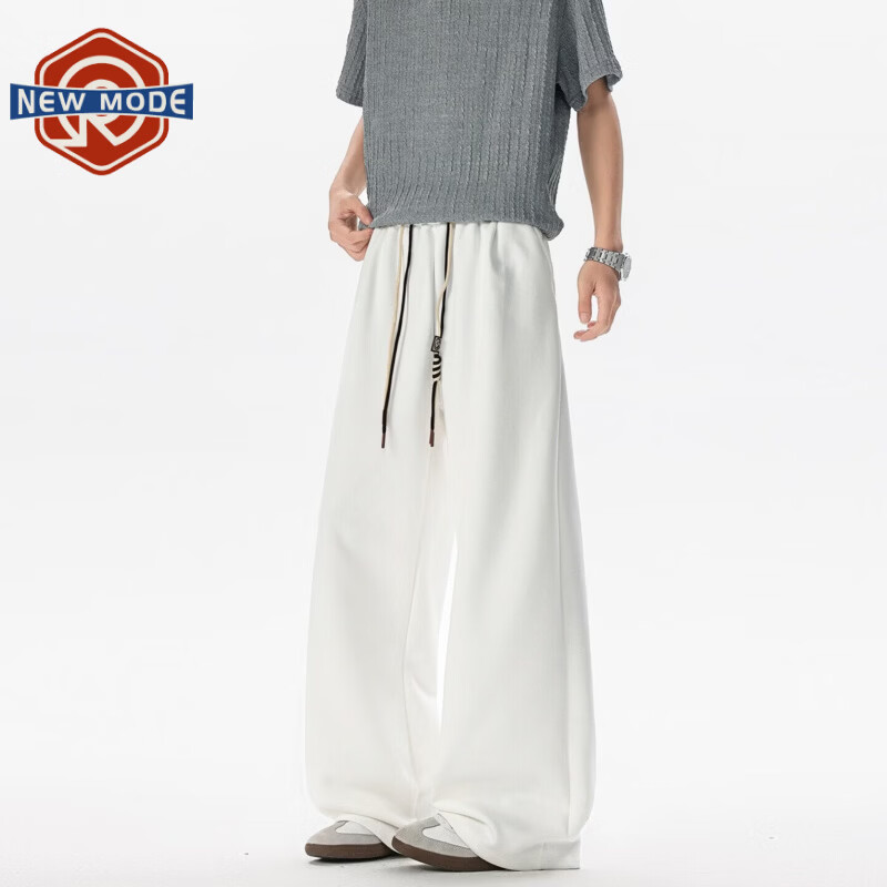 NEW OR MODE美式cleanfit白色抽绳休闲裤男潮牌新款宽松垂感百搭运动直筒长裤 白色【高品质】 M 【建议90-110斤】
