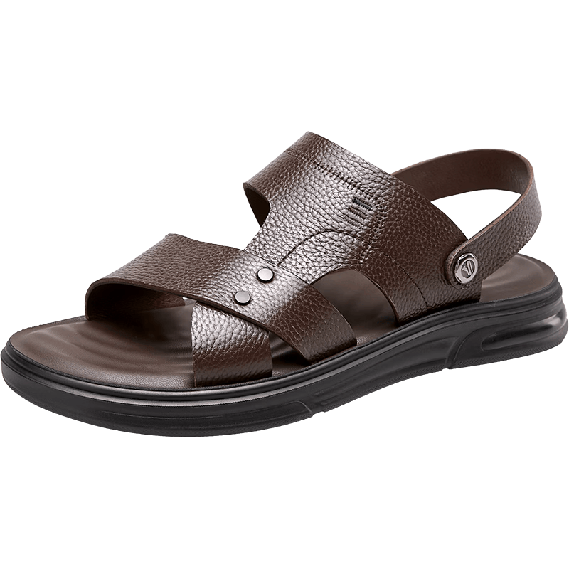 意爾康男鞋涼鞋男2026夏季新款真皮軟底沙灘鞋戶外男士涼拖鞋兩用外穿 棕色 42