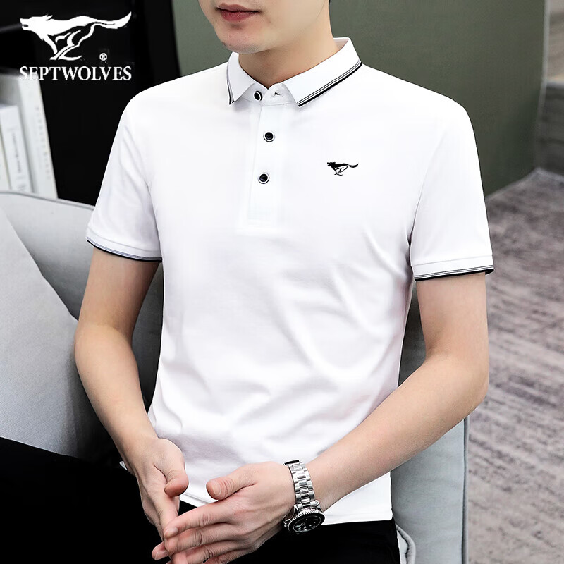 七匹狼（SEPTWOLVES）短袖Polo衫男士半袖夏季薄款短袖男翻领休闲保罗衫正装中青年通勤 T244碳灰  常规 XL 建议130-145斤