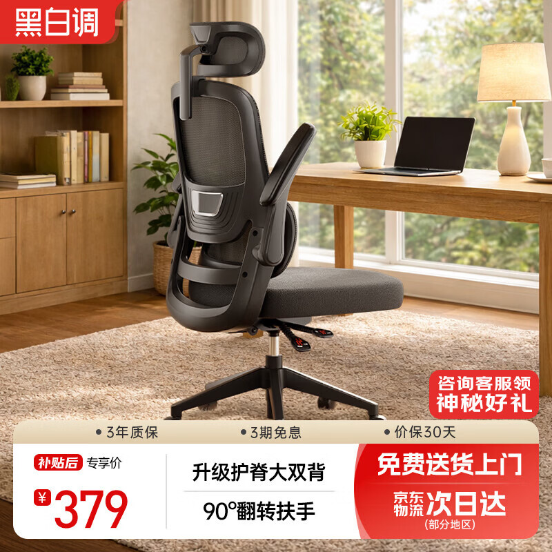 黑白调P1二代 人体工学椅电脑电竞椅子人工力学座椅办公椅 双背联动扶手