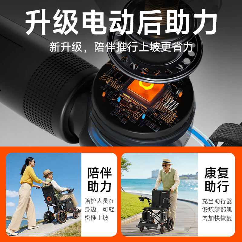 英洛华电动轮椅全自动轻便折叠旅行上飞机轮椅智能带电助推老人代步车 超轻款丨无刷500W丨锂电20A跑35公里丨带蓝牙 26年新款电助推丨电磁刹车丨镁合金轮毂
