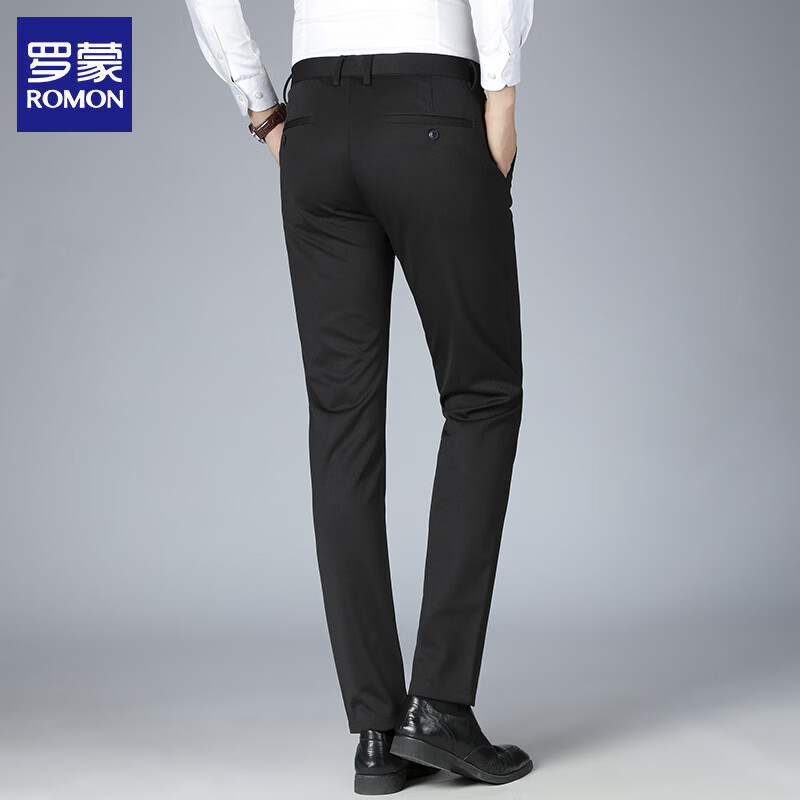 罗蒙（ROMON）商务休闲裤男2026春夏季男士宽松直筒免烫抗皱西装裤子男 黑色 薄款 33