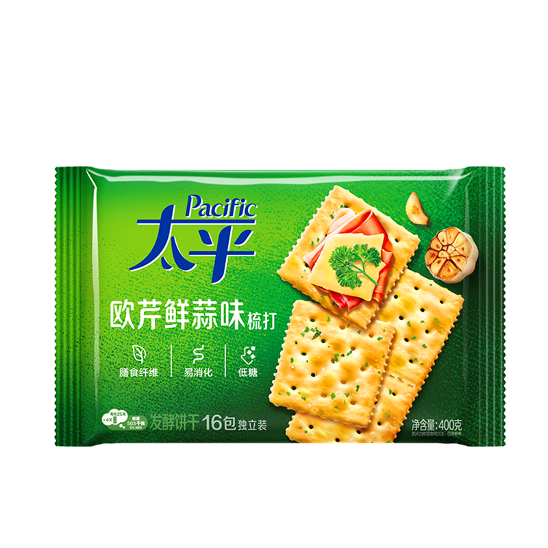 太平苏打饼干 欧芹鲜蒜味400g 低糖易消化含膳食纤维 零食早餐下午茶