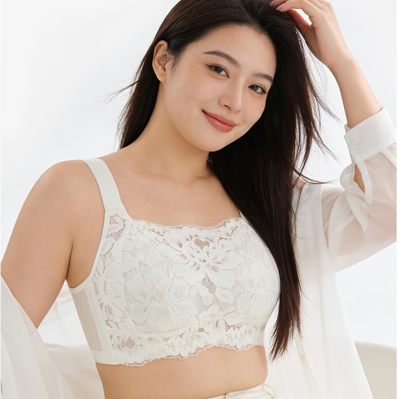 千奈美内衣大胸显小收副乳全罩杯防下垂抹胸防走光夏季无钢圈文胸 云上舞白 85C