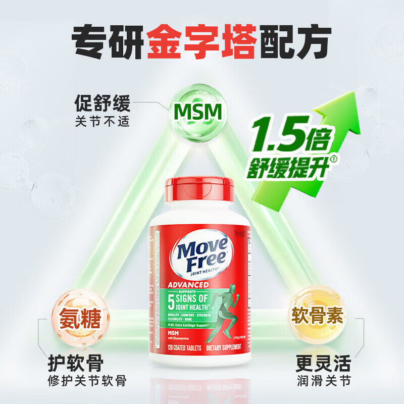 益节健康益节Move Free美国进口氨糖软骨素钙片维骨力中老年人护关节 【绿瓶】关节强健有活力 关节焱症疼痛 120粒*1瓶