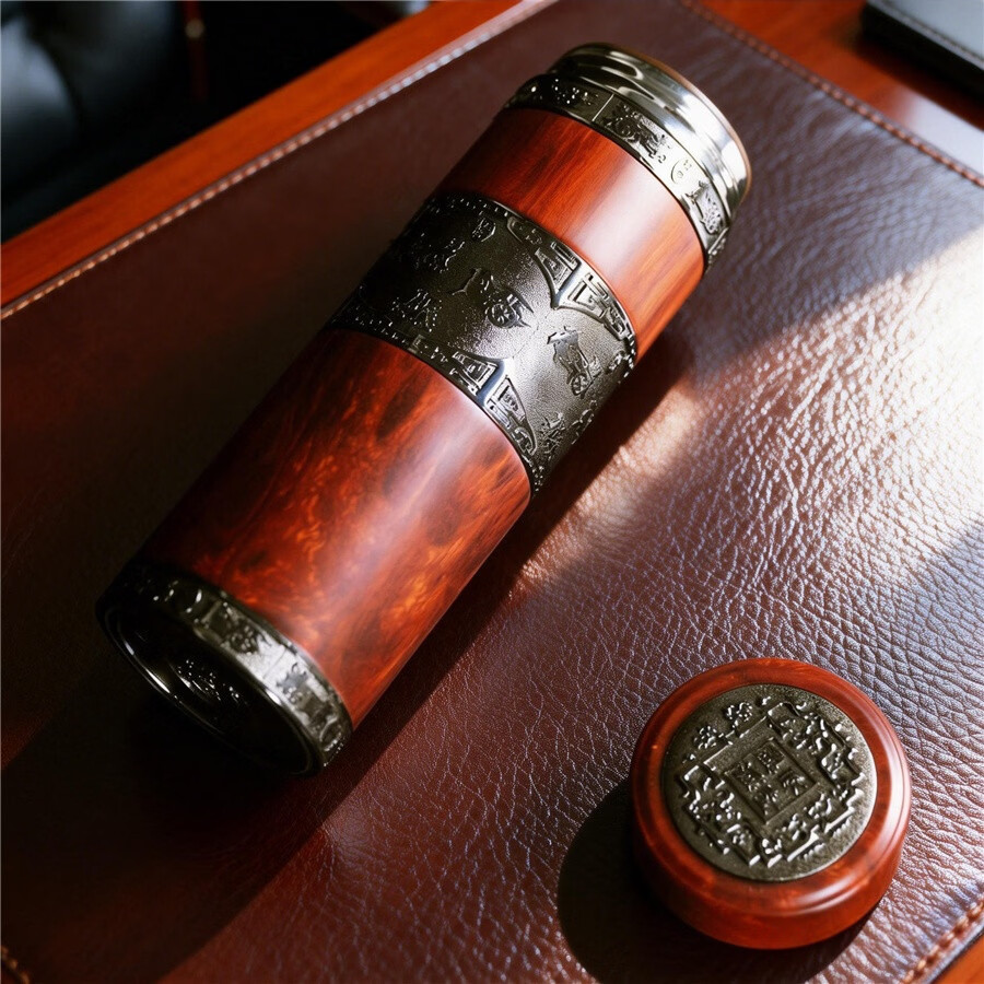 八玺（BAXI）养生青年紫砂保温杯男士茶杯高档保温水杯商务杯茶水分离紫砂杯 红檀木纹 300ml