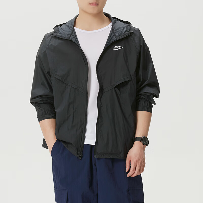 耐克（NIKE）外套男 2026夏季新款户外跑步运动上衣黑色百搭休闲连帽针织夹克 IO9628-010 2XL