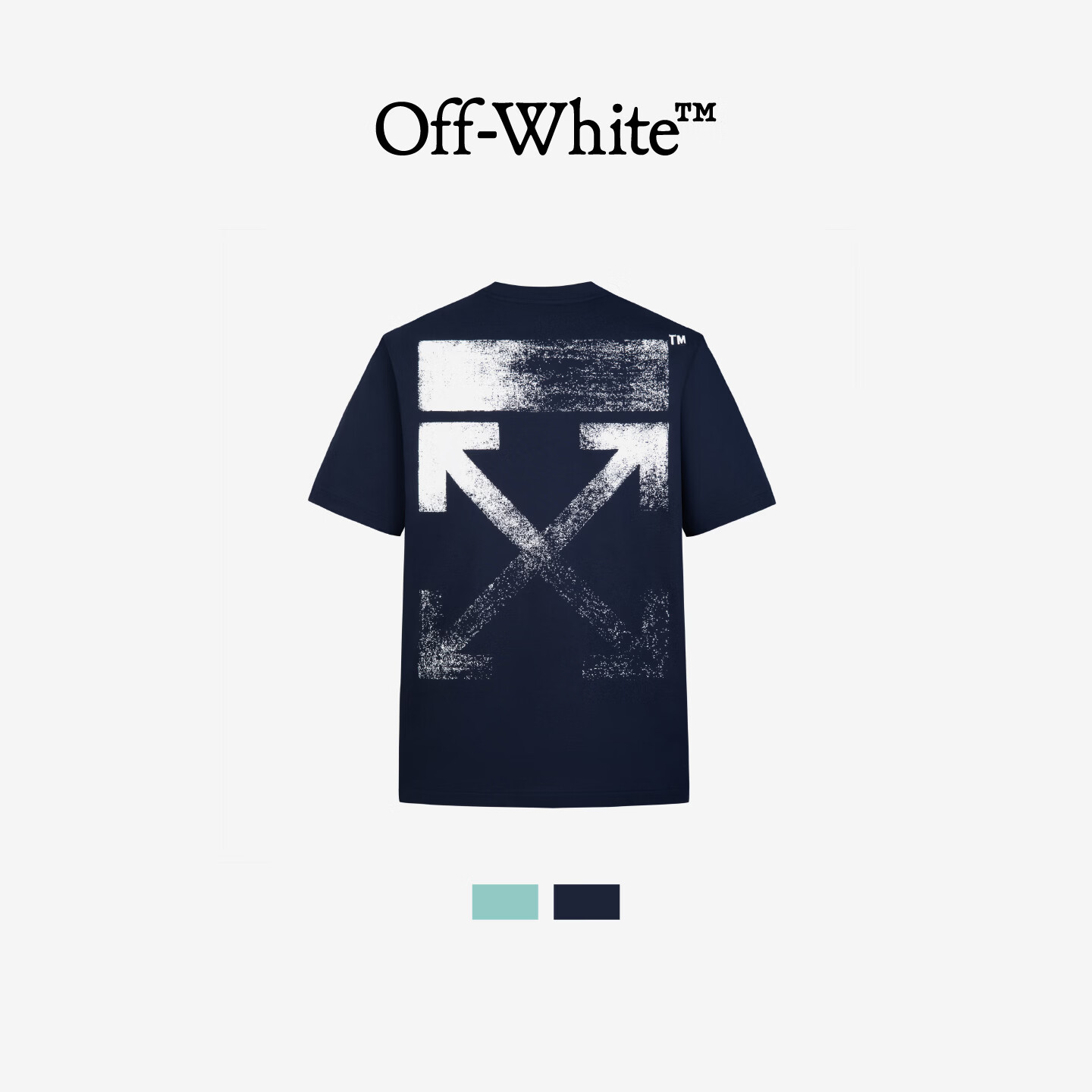OFF WHITE™情侣装新款圆领短袖T恤潮流街头双箭头图案装饰半袖 宝蓝色 M