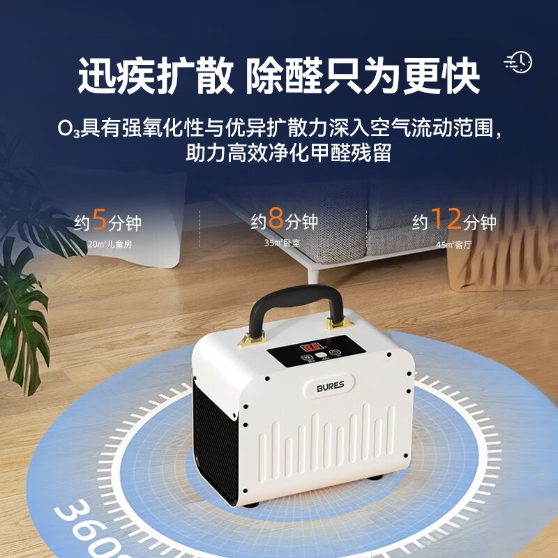bures百而思空气净化器除甲醛家用新房专用急入住室内换气除烟味神器桌面除菌消毒除异味夏季凉爽到家里 宝石蓝 5g/h【120平】