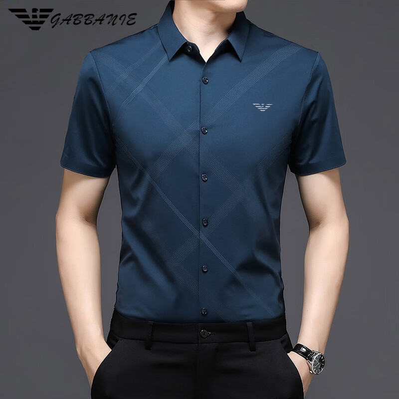 阿玛尼（ARMANI）意大利正品男士桑蚕丝短袖衬衫夏季薄款时尚商务休闲衬衣高端潮 十大奢侈品男装国际一线品牌上青 S 165_84A(适合体重90-120斤)