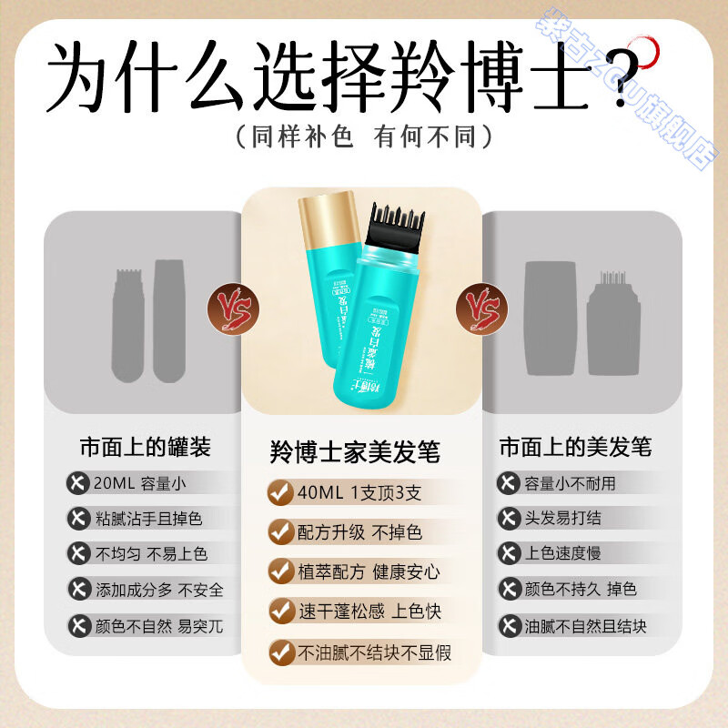 鹿角卉花井子遮白美发笔植物提取补发根不掉色一梳上色滋养头皮活化发根 组合装【自然黑+黑茶色+栗棕色】各一支 官方直售