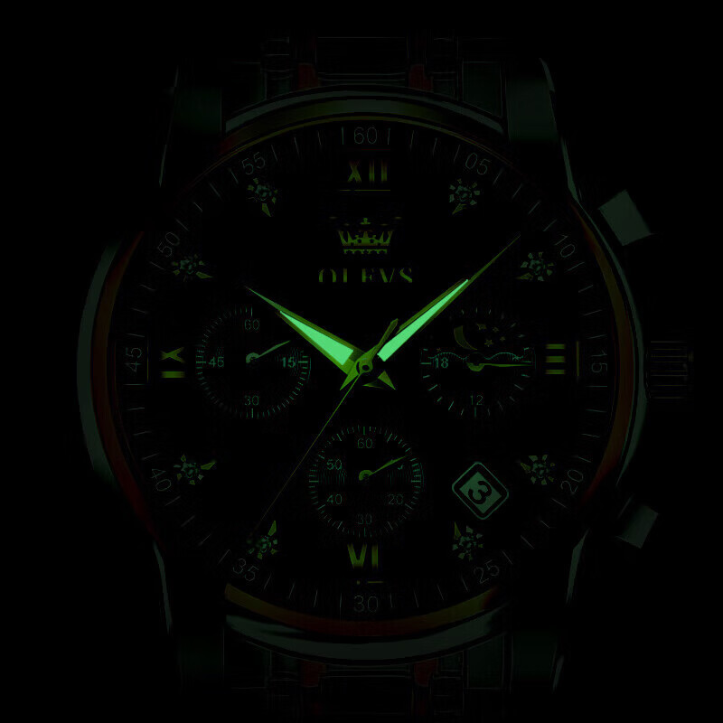 欧利时（OLEVS）瑞士认证十大品牌手表男士石英表多功能夜光防水潮流时尚男士手表 典藏版钢带全金2858免费刻字 终身质保