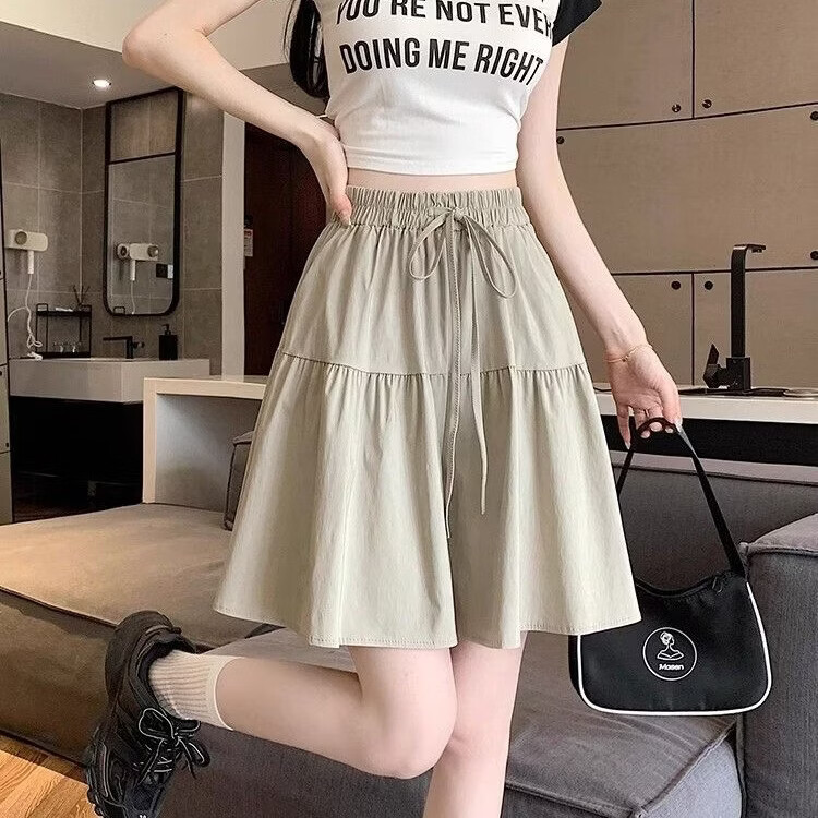 【工厂大促】2026春夏新款松阔腿裤天丝麻冰皱五分裤裤裙短裤 杏色 XL 建议【125-200斤】