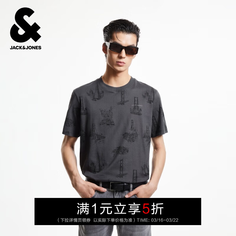 �ܿˡ���˹��JACK&JONES����װ�ļ�T��������ӡ����ʱ�аٴ���Գ������޶�������225301082 E44��ɰɫ M ��175��