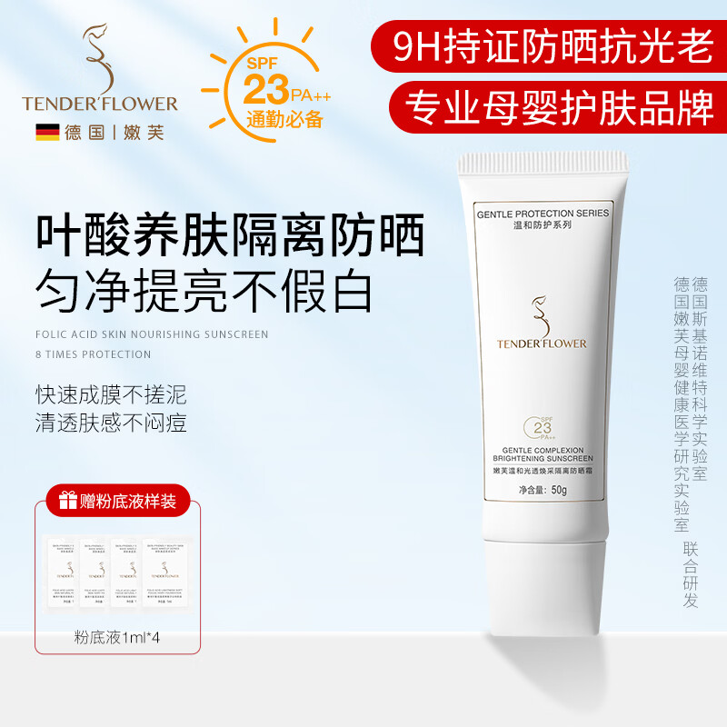 嫩芙叶酸备孕妇女防晒霜乳防紫外线隔离三合一化妆护肤品通勤女士礼物