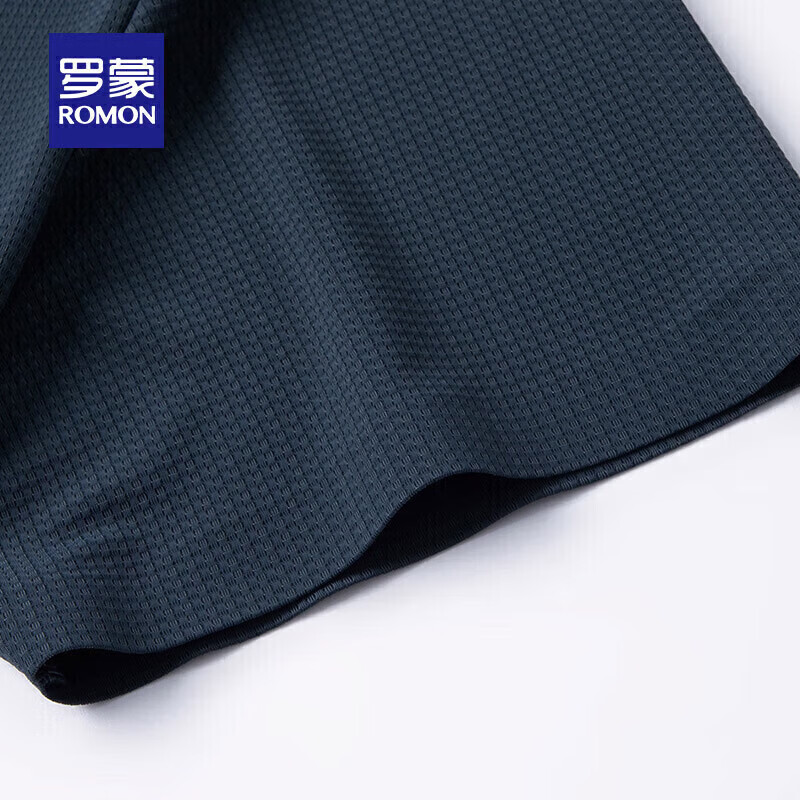罗蒙（ROMON）【高弹无痕】短袖polo衫男夏季新款泡泡格弹力纯色翻领短袖t恤 G2206深蓝 XL 180/96A（建议135-155斤）