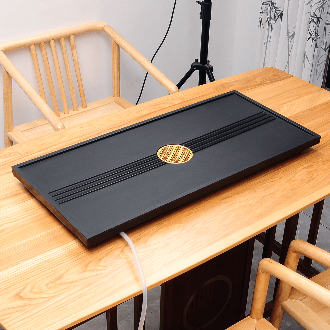 合成乌金石茶盘套装全自动上水一体石茶盘整套办公家用茶台茶盘 100*37大道至简+玻璃茶炉分离式