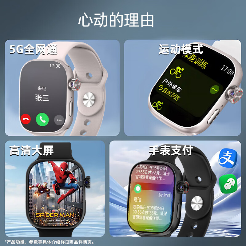 HAWGTMAX华为机适用电话手腕表5G全网通防水可插卡定位视频智能成人腕表 尊贵白【旋转摄像+超清护眼大屏+超长续航+精准定位】