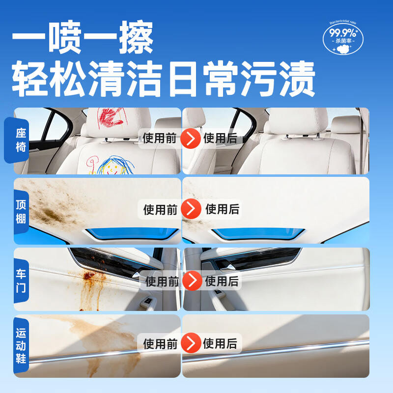 固特威 汽车内饰清洗剂多功能泡沫清洗剂清洁车内织物顶棚皮座椅皮革 内饰清洗剂 650ml 2瓶