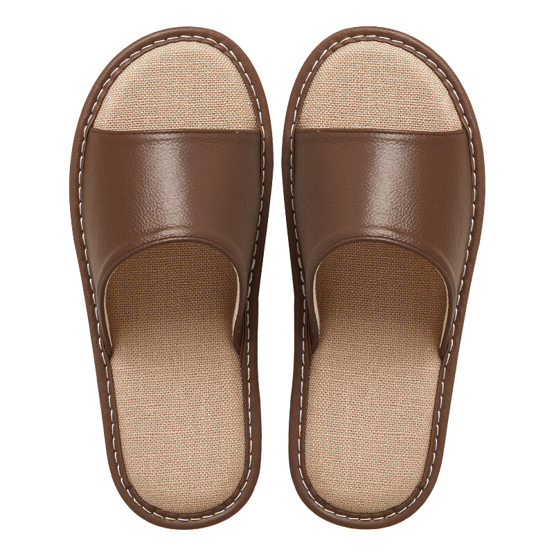 真皮拖鞋男士新款室内居家防滑夏皮质亚麻不臭脚皮拖鞋牛筋底 黑色 56 【脚偏宽胖拍大一码】