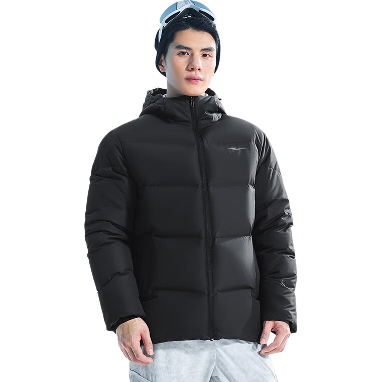 鸿星尔克（ERKE）驭光科技羽绒服男秋冬季新款保暖防寒户外休闲三防羽绒连帽外套 正黑 XL (170-175cm/130-140斤)