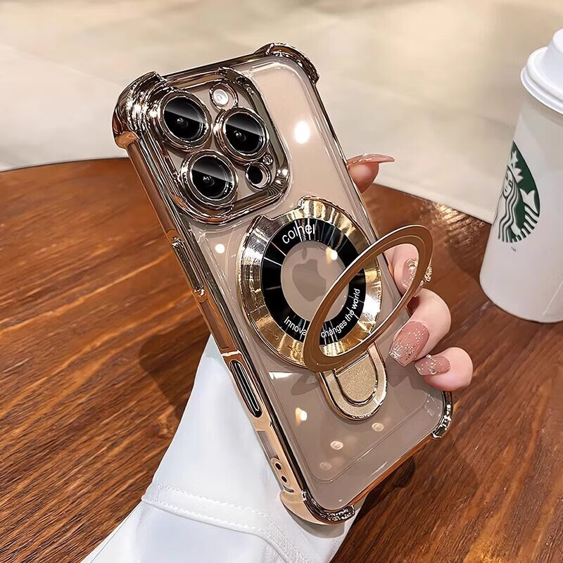 埠帝适用于Apple 16Promax手机壳Iphone16Pro新款皮带支架15镜头全包14Pro防摔安全气囊13透明典雅12/1 【沙漠金】带镜头膜气囊防摔高透不黄iPhone18