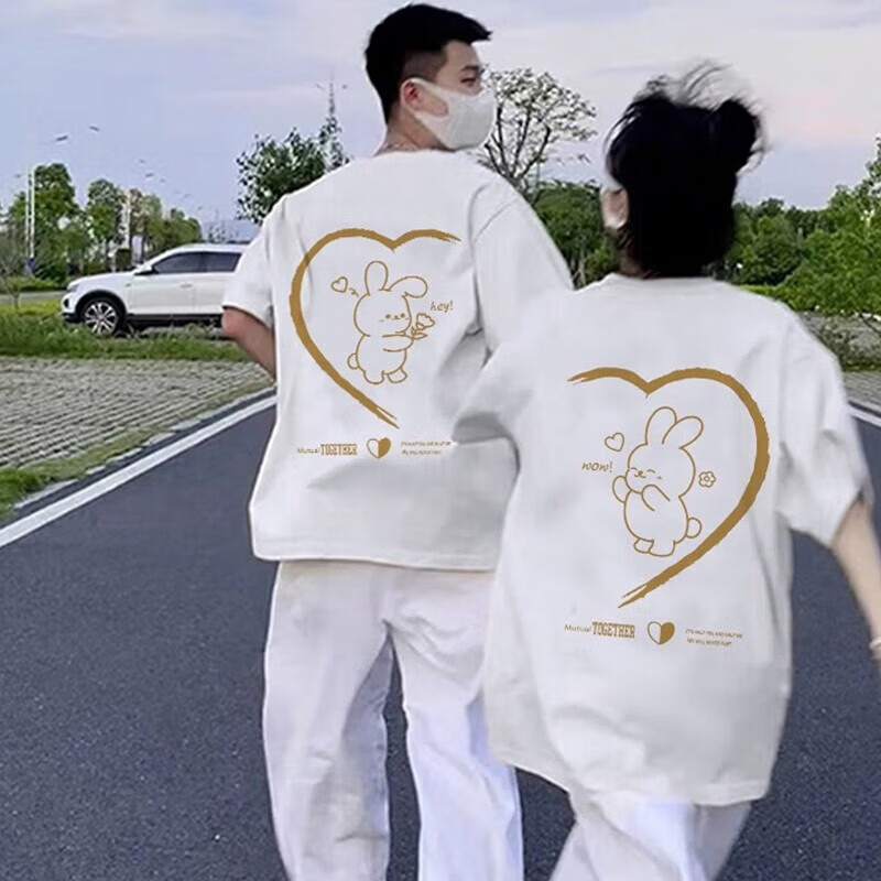 梵姿缇情侣装夏季衣服短袖t恤套装一男一女休闲宽松情侣款半袖班服定制  男白+女白 S 男+女S