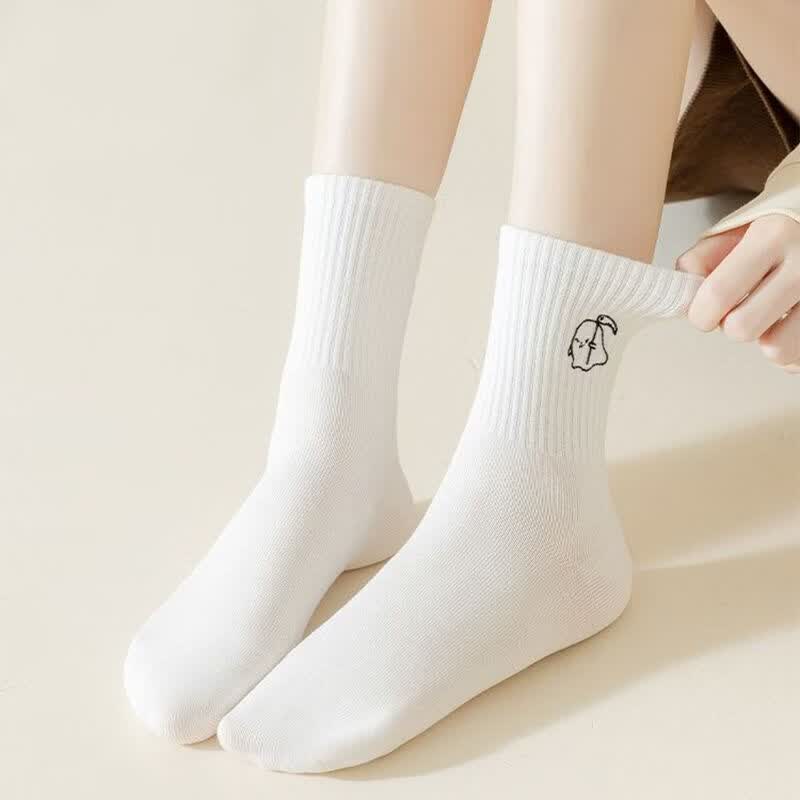 雅鹿袜子女中筒袜白色春夏款卡通长袜透气吸汗防臭抑菌学生休闲百搭袜 五色各二【10双】 均码 雅鹿 10A抑菌/高弹透气/抗起球