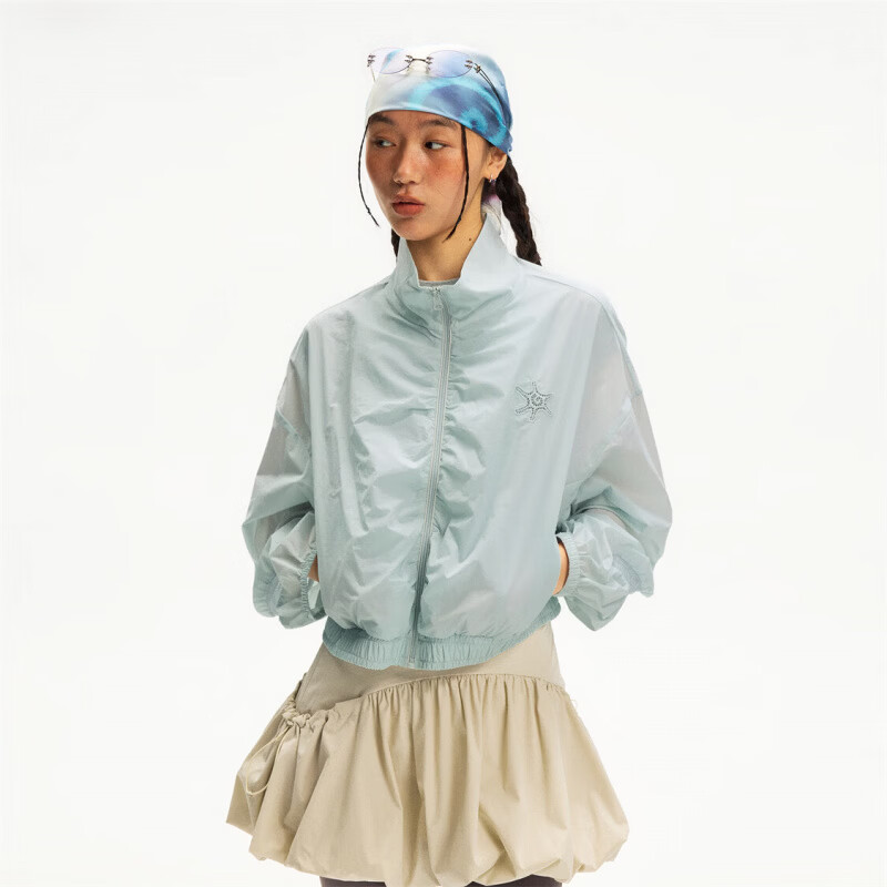 瞬时山野Monterest户外镂空绣立领宽松短款UPF40+防晒夹克外套女 薄荷绿 L （WL）