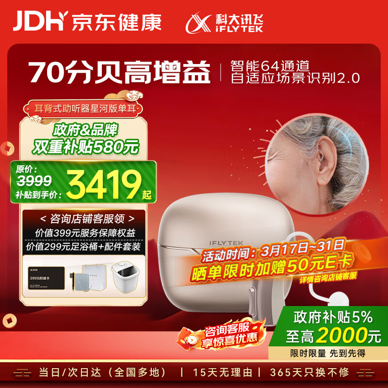 科大讯飞耳背式助听器老年人耳聋耳背专用隐形年轻人上门验配 星河右耳