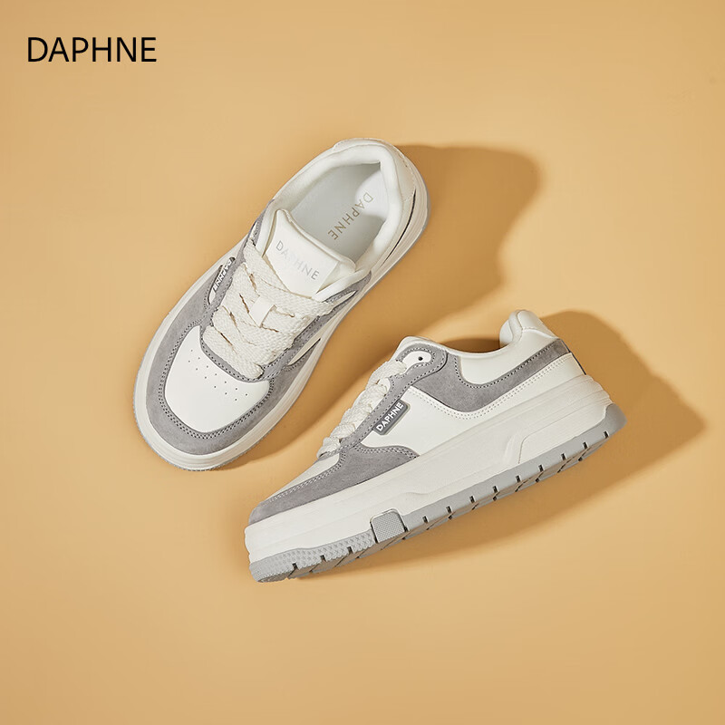 达芙妮厚底熊猫小白鞋女2026新款春季百搭休闲增高学生板鞋圆头舒适女鞋 米灰色 40