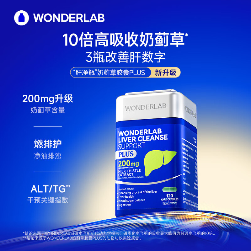 WONDERLAB奶蓟草护肝片PLUS120粒 朝鲜蓟水飞蓟进口原装保健品加班熬夜男女