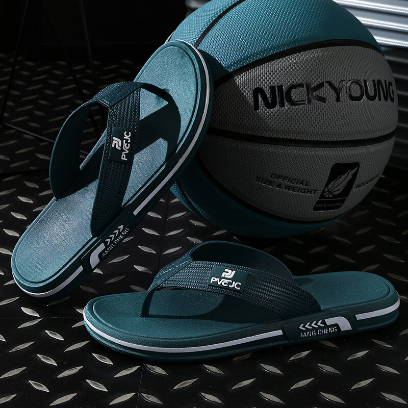 鞋百乐拖鞋人字拖男士夏季款外穿防臭防滑外出新款夹脚耐磨户外运动 338-绿卡 44 -45码
