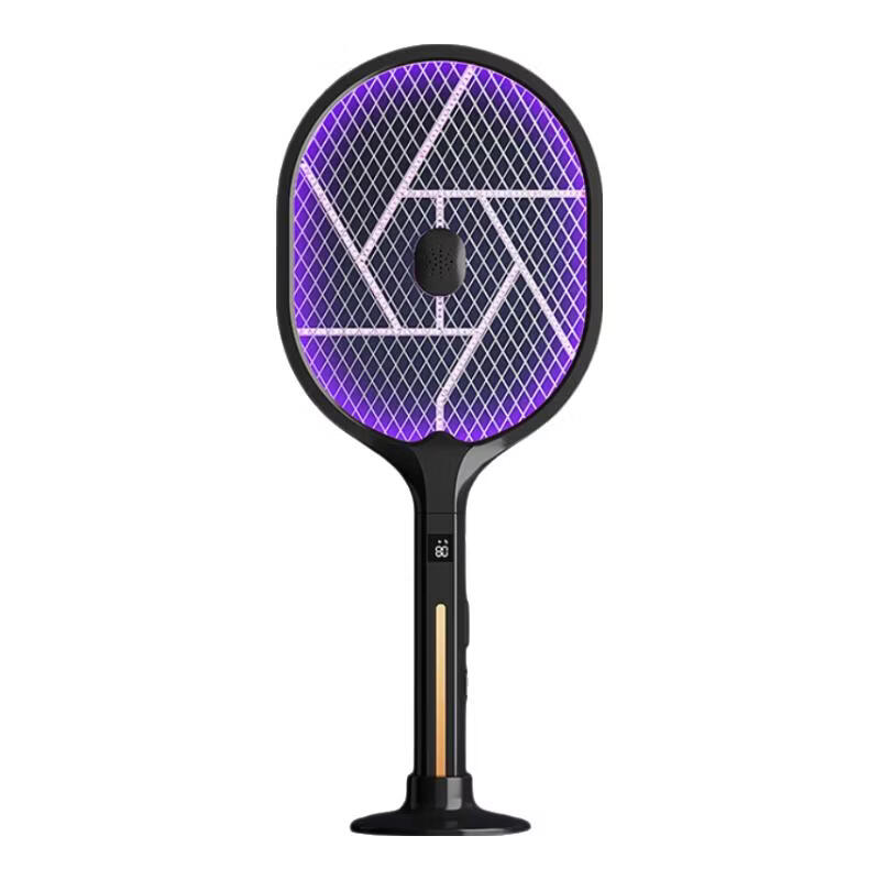 小猪饱饱电蚊拍灭蚊灯二合一家用充电式电蚊灯苍蝇拍驱蚊器电击灭蚊拍 黑旋风智能数显款 8仓当日发