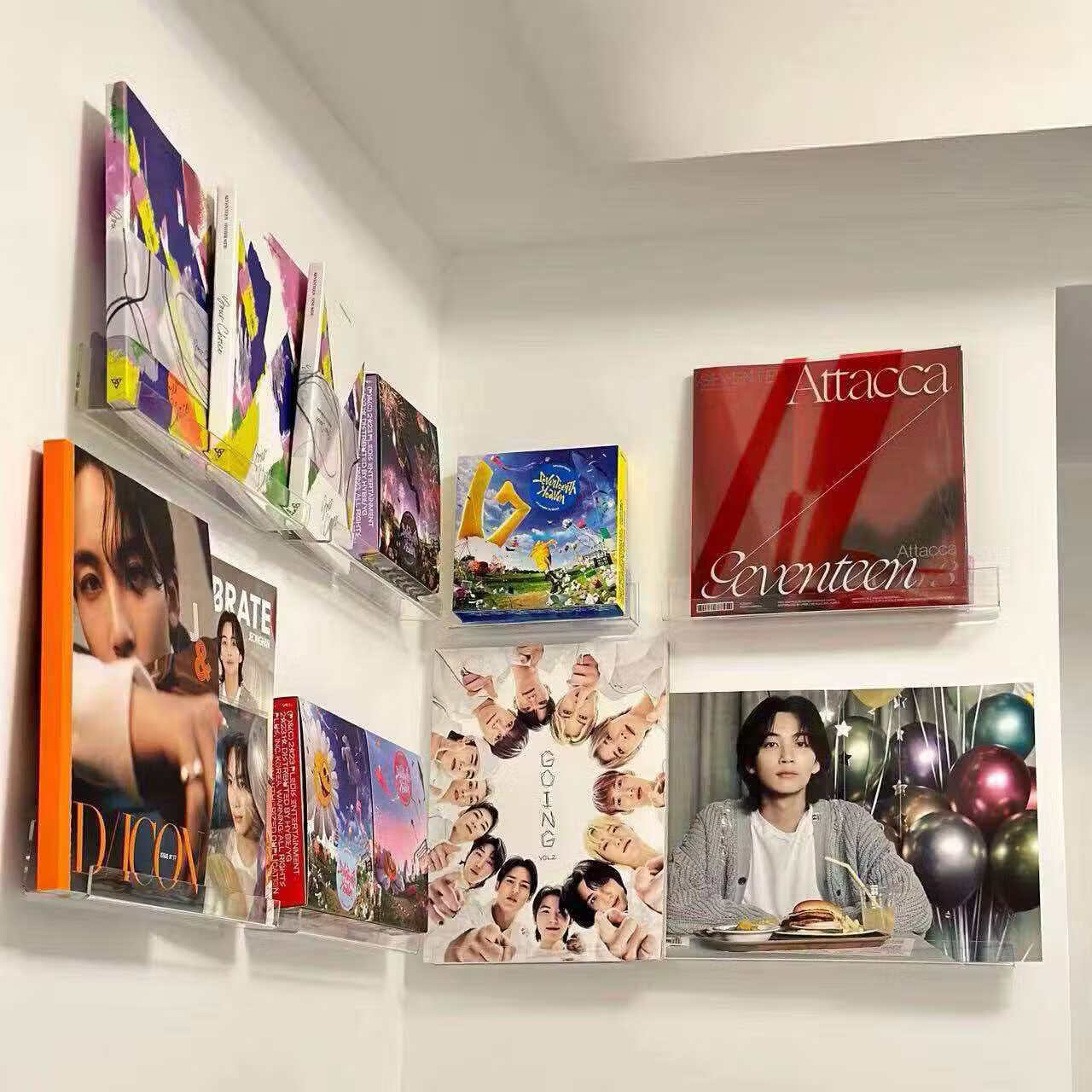 透明亚克力黑胶唱片挂墙架CD展示架 家用墙面装饰唱片收纳置物架 12寸款（16个）+免钉无痕胶