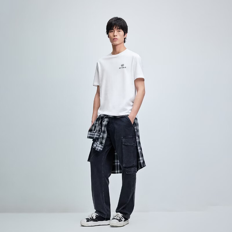 杰克·琼斯（JACK&JONES）26年【100%纯棉】短袖t恤男款夏季新款字母印花高端小众品质男装 A06本白色 L （180）