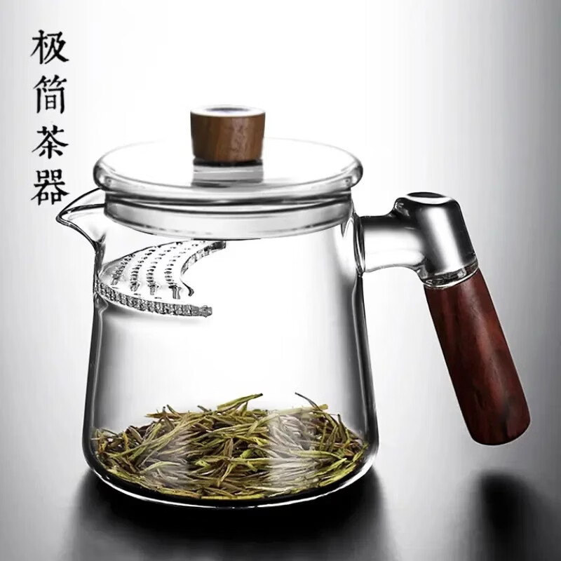 加厚耐热月牙自带茶漏过滤网一体玻璃泡绿茶分茶器茶水分离公道杯 月牙款450ML【玻璃盖】