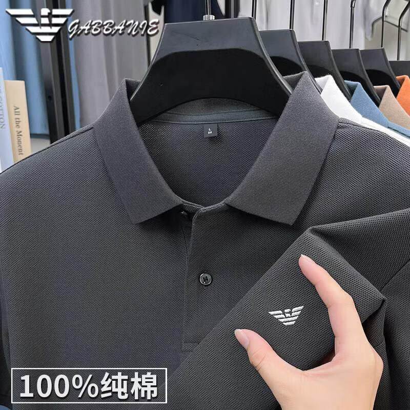 阿玛尼（ARMANI）意大利正品感高端短袖t恤男纯棉上衣夏季新款丝光棉翻领polo衫 十大奢侈品男装国际一线品牌GA_2825灰色 XL 175__【建议140-155斤】
