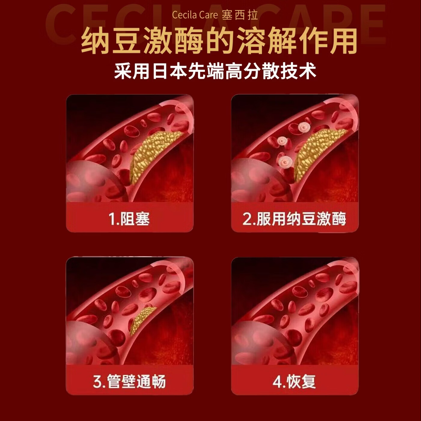 Cecila Care塞西拉日本进口高分散性纳豆激酶胶囊4000FU中老年心脑血管健康 高活性纳豆激酶胶囊 120粒*1瓶 4000FU