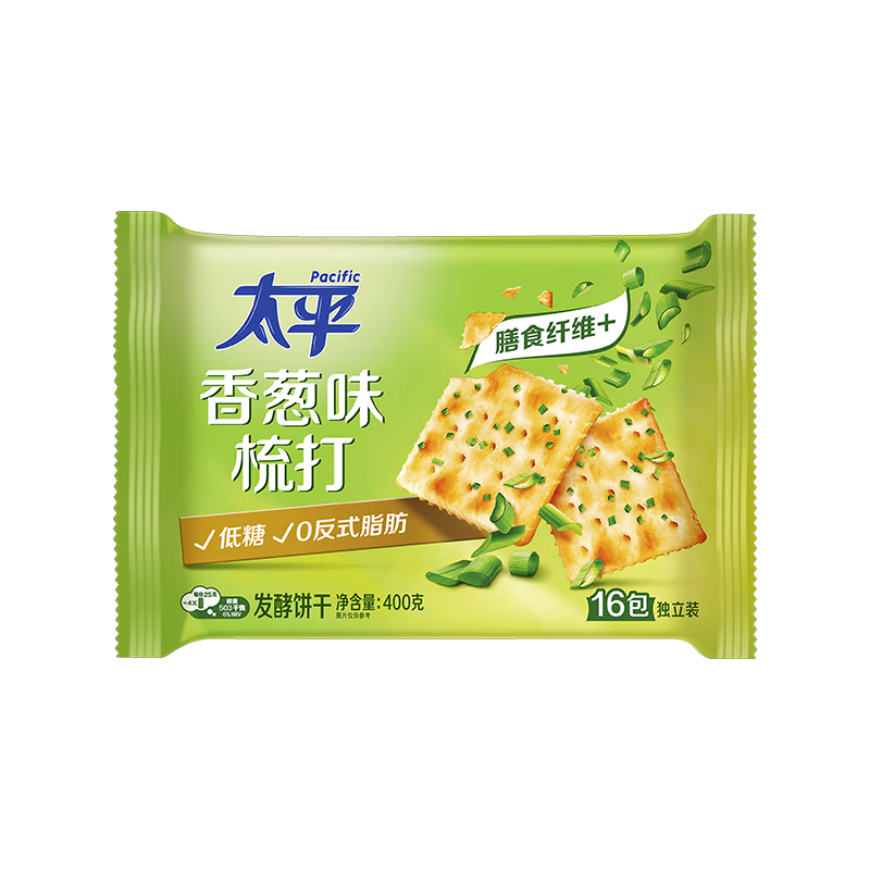 太平苏打饼干营养美味香葱味400g易消化含膳食纤维休闲零食早餐下午茶