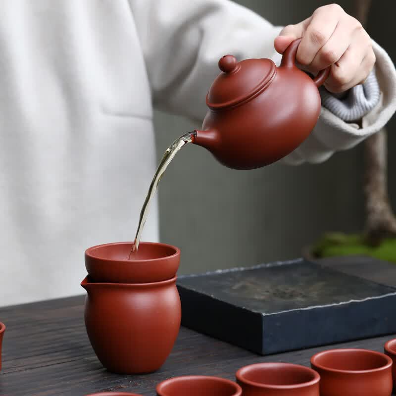 京峰阁 茶具套装 宜兴原矿全手工容天泡茶壶整套高档轻奢紫砂壶家用送礼 全手工容天紫砂壶套组【吴亚维】 6人饮 10件