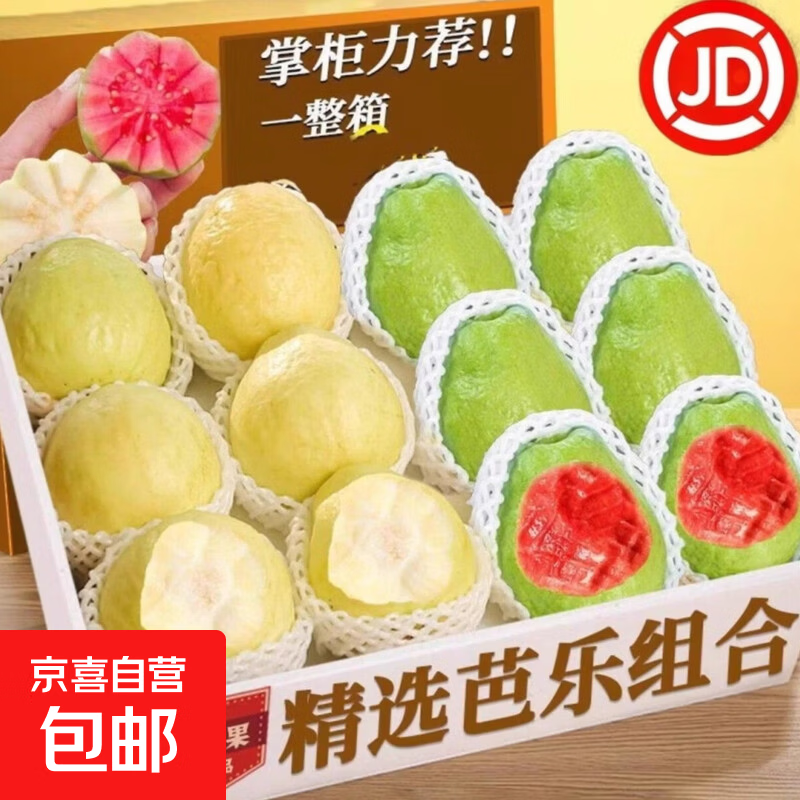 新鲜正宗广东产地直采红心白心芭乐双拼软糯香甜水果单果100g+ 5斤双拼净重4.2斤（红心6粒+白心6粒）